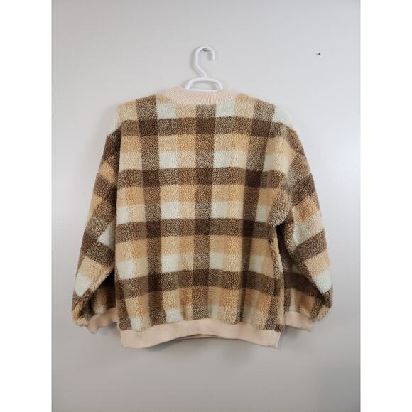 (Ju) Simplee Gingham Womens Sweater Size L Drop Shoulder Teddy Pullover Cream - Picture 6 of 8